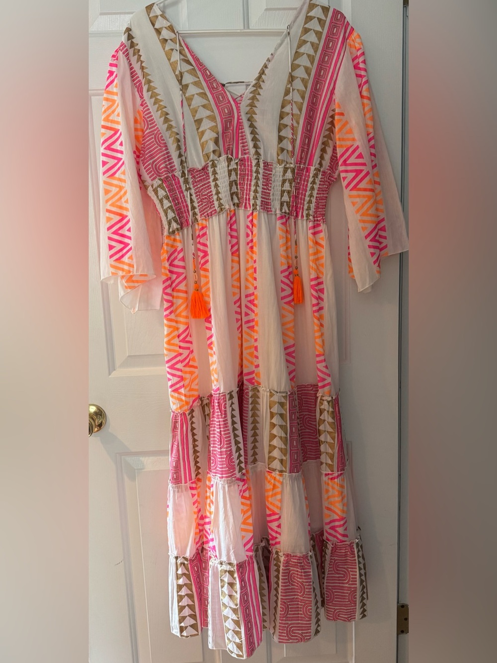 Pink & Orange Patterned Maxi Dress